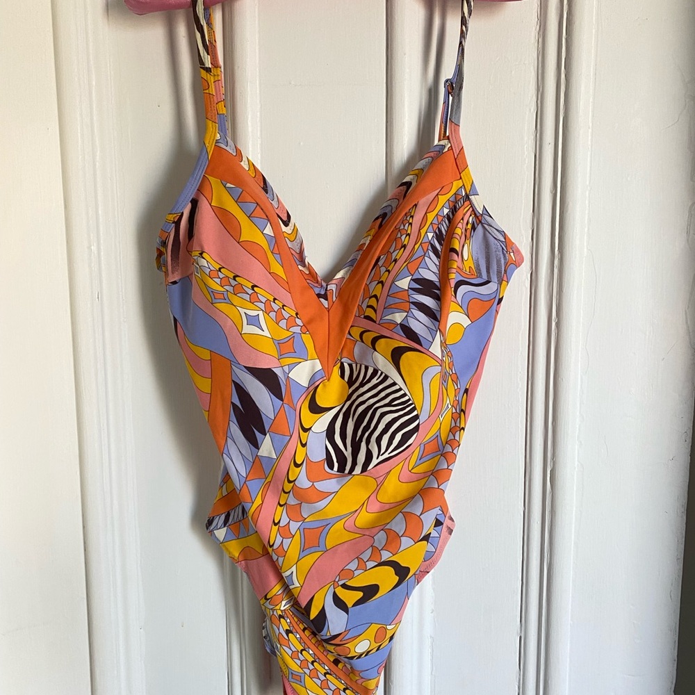 Vintage Gottex Silver Multicolour Retro One-Piece Swimsuit